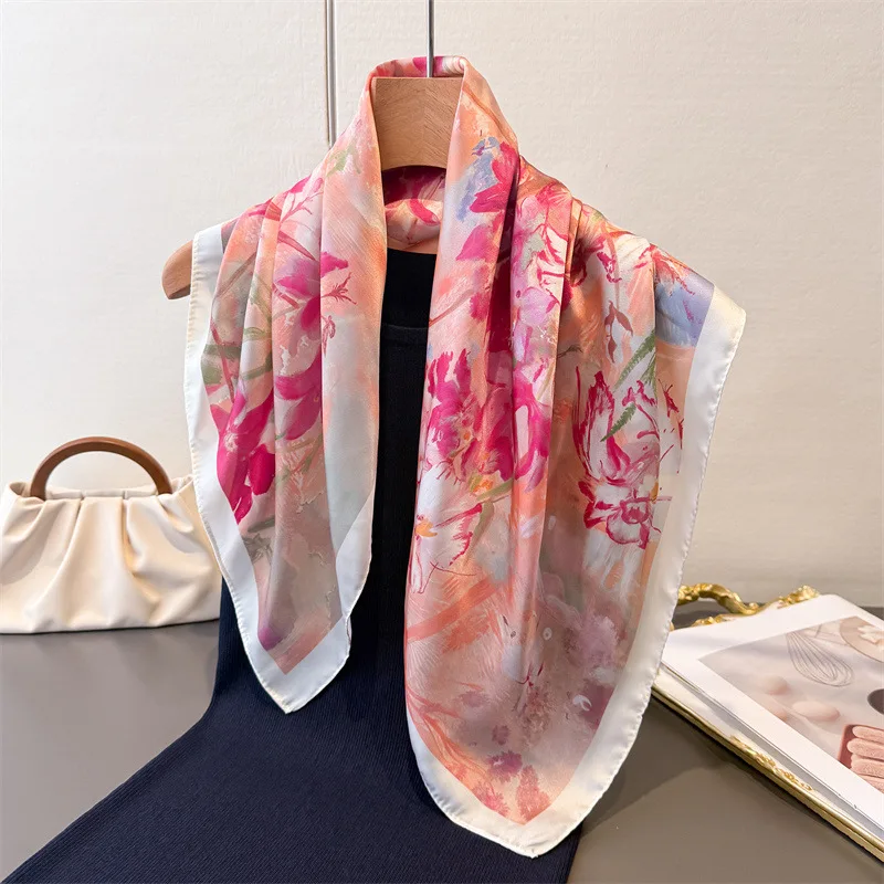 Travel Accessories Luxury - 여성용 모조 스퀘어 스카프, 프린트 스카프,