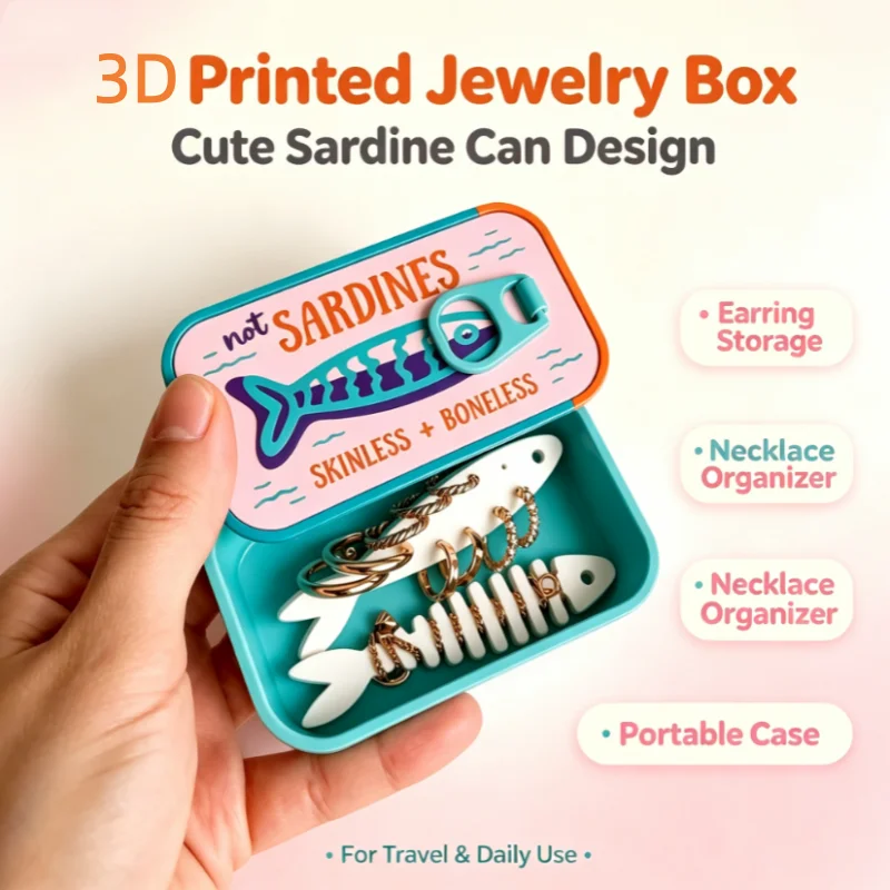 Accessories Travel Jewelry Box - 정어리 프린트 미니 틴 보관함 휴대용
