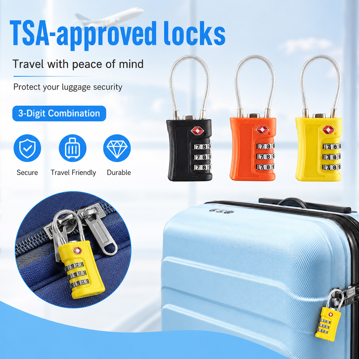 Travel Lock Tsa Approved - TSA 승인 수하물 잠금장치 3자리 조합