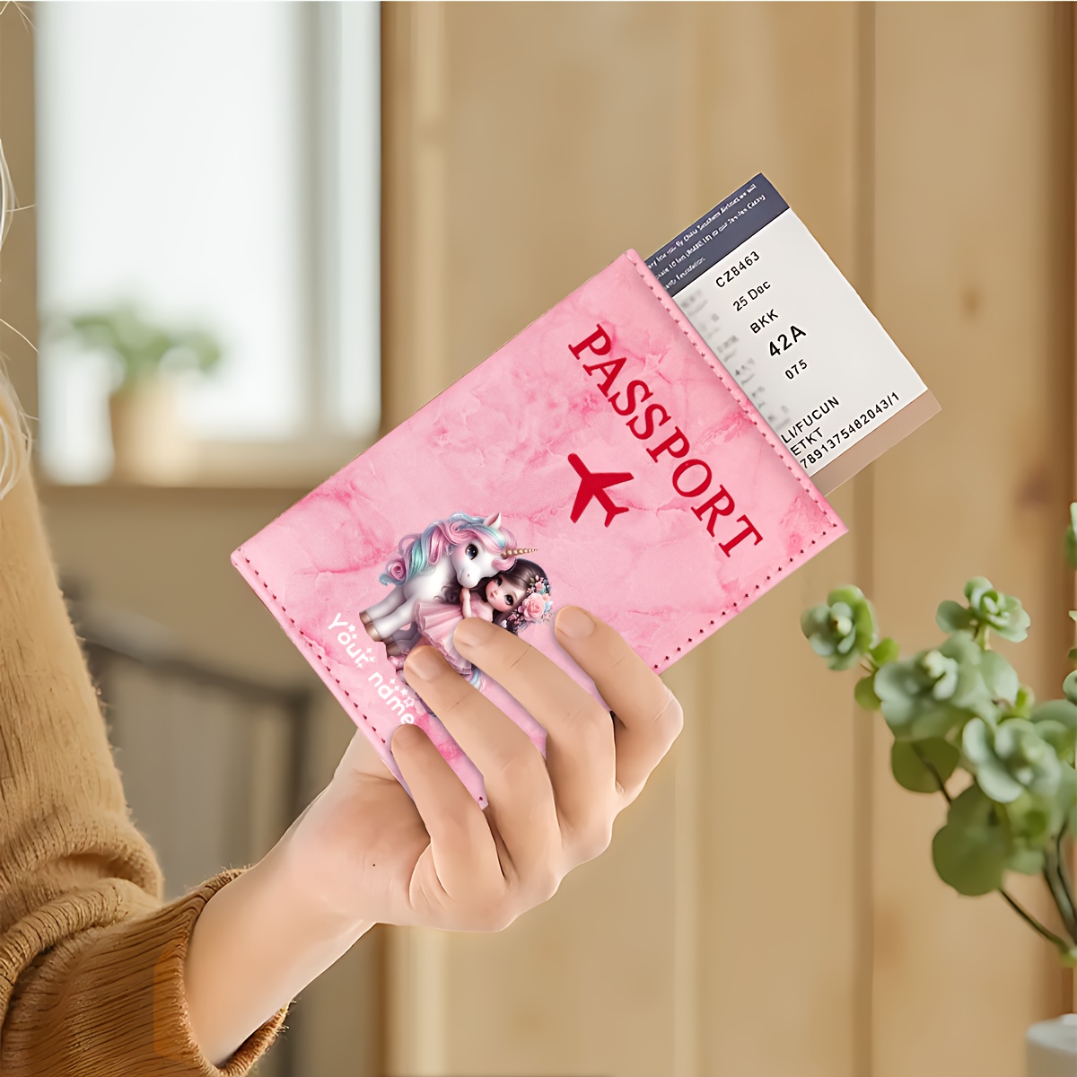 유니콘 소녀 패턴 PU 여권 홀더, 황금색 비행기 아이 - Travel Accessories Useful 리뷰 및 가격