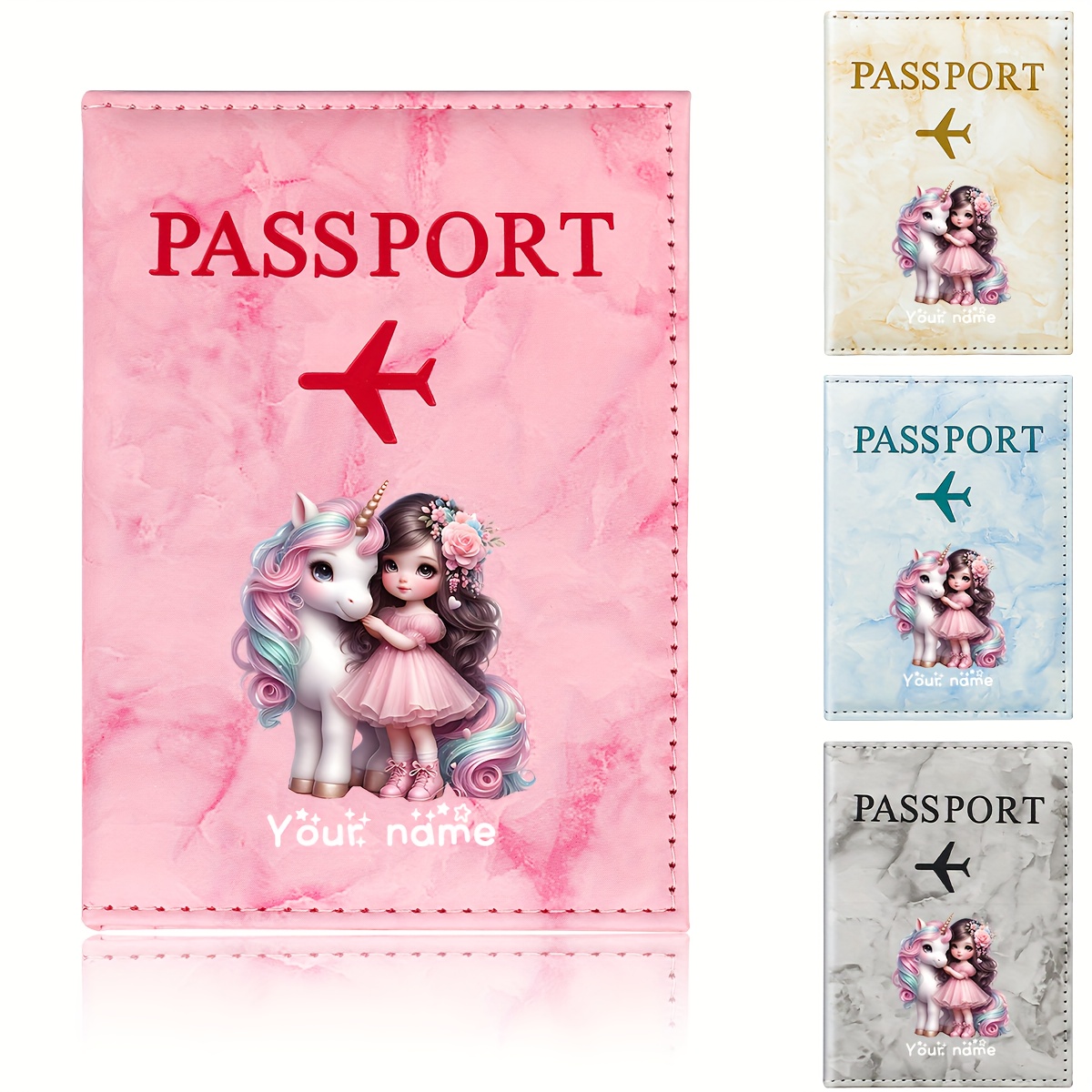 유니콘 소녀 패턴 PU 여권 홀더, 황금색 비행기 아이 - Travel Accessories Useful 리뷰 및 가격