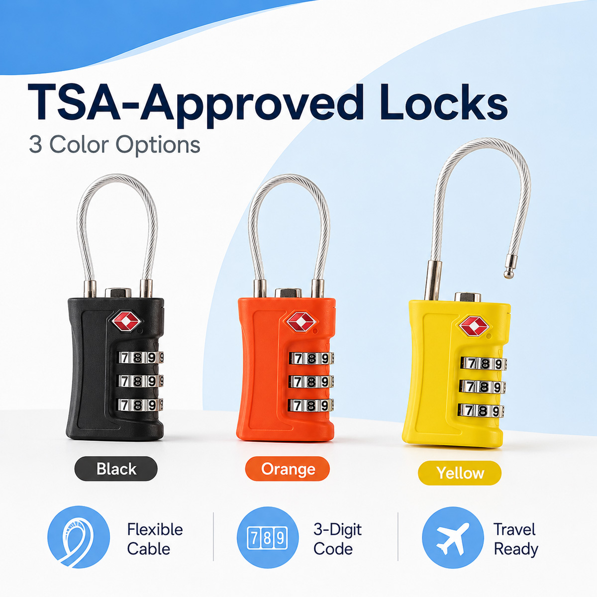 TSA 승인 수하물 잠금장치 3자리 조합 케이블 자물쇠 - Travel Lock Tsa Approved 리뷰 및 가격