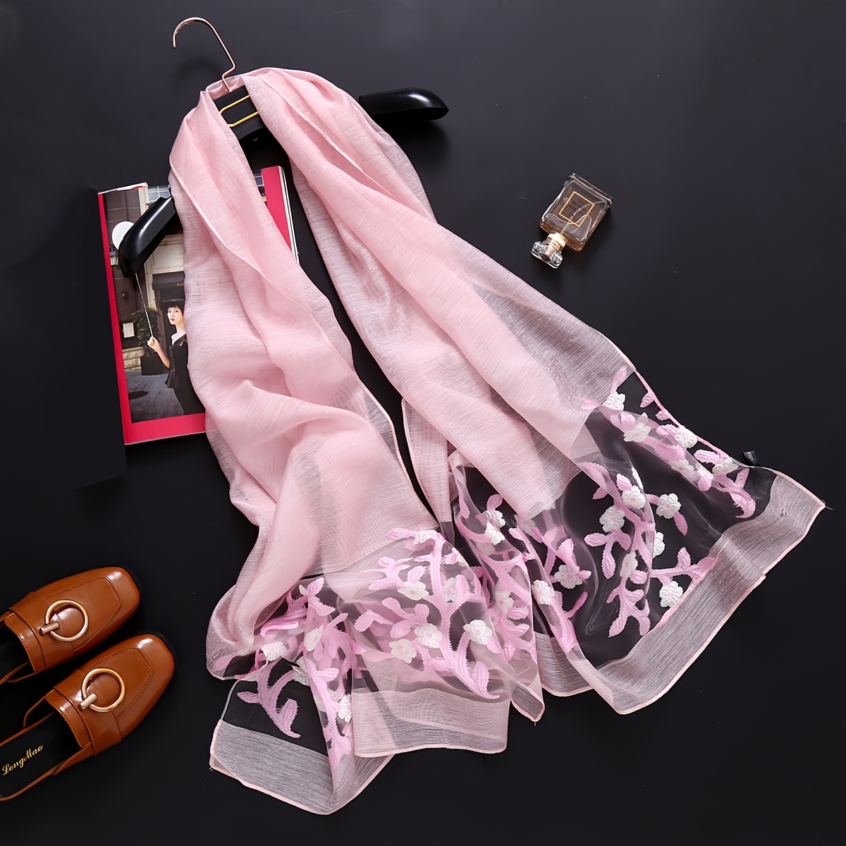 우아한 롱 숄 스카프 - 핑크/베이지/피치 색상에 검은 - Travel Accessories Luxury 리뷰 및 가격