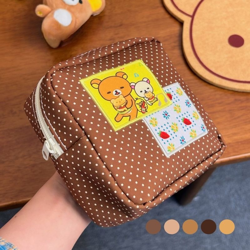 카와이 리락쿠마 브라운 폴카 도트 화장품 가방 귀여운  - Travel Accessories Pack 리뷰 및 가격