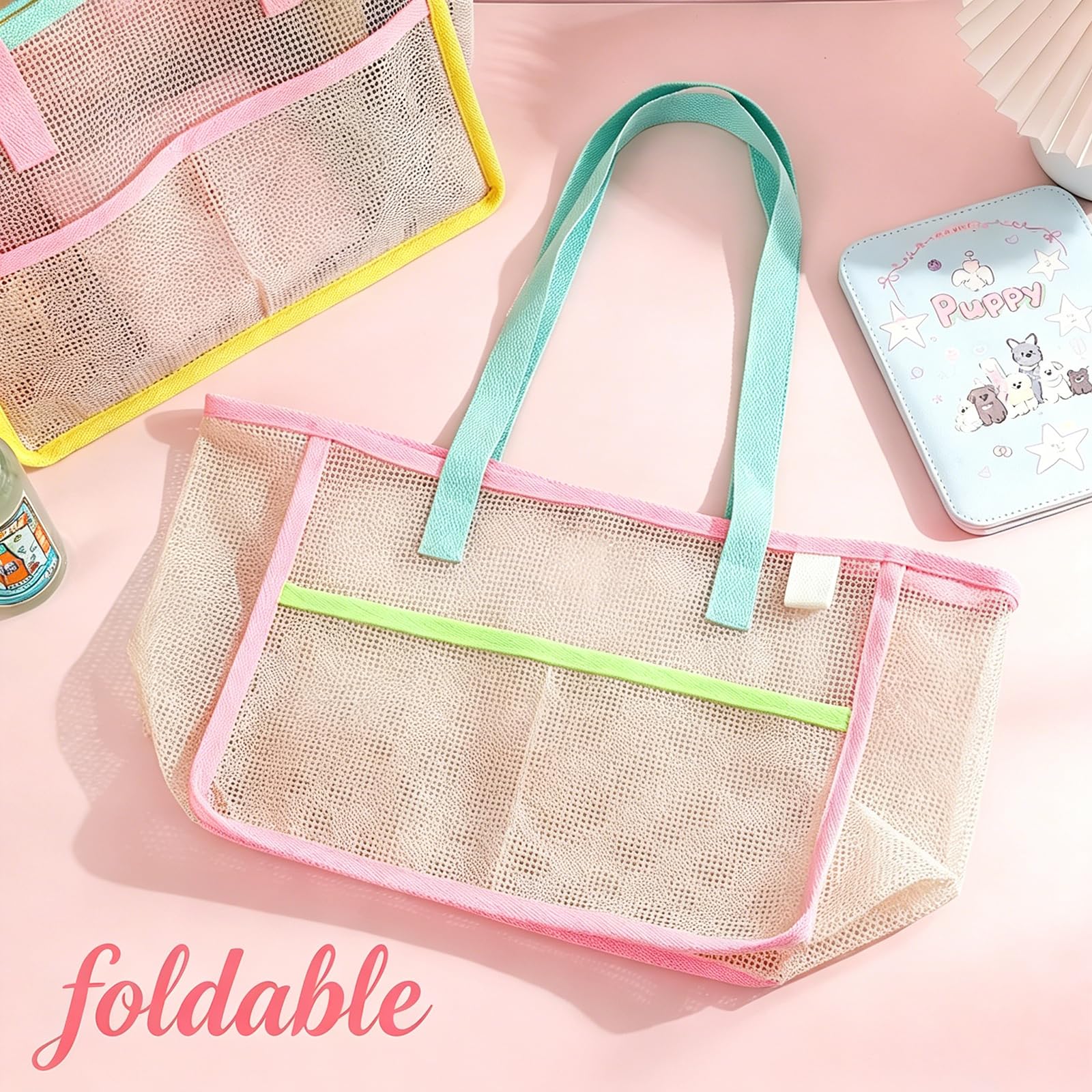 여성용 비치백, 화려한 접이식 그물망 모래 가방, 여행 - Travel Accessories Pack 리뷰 및 가격