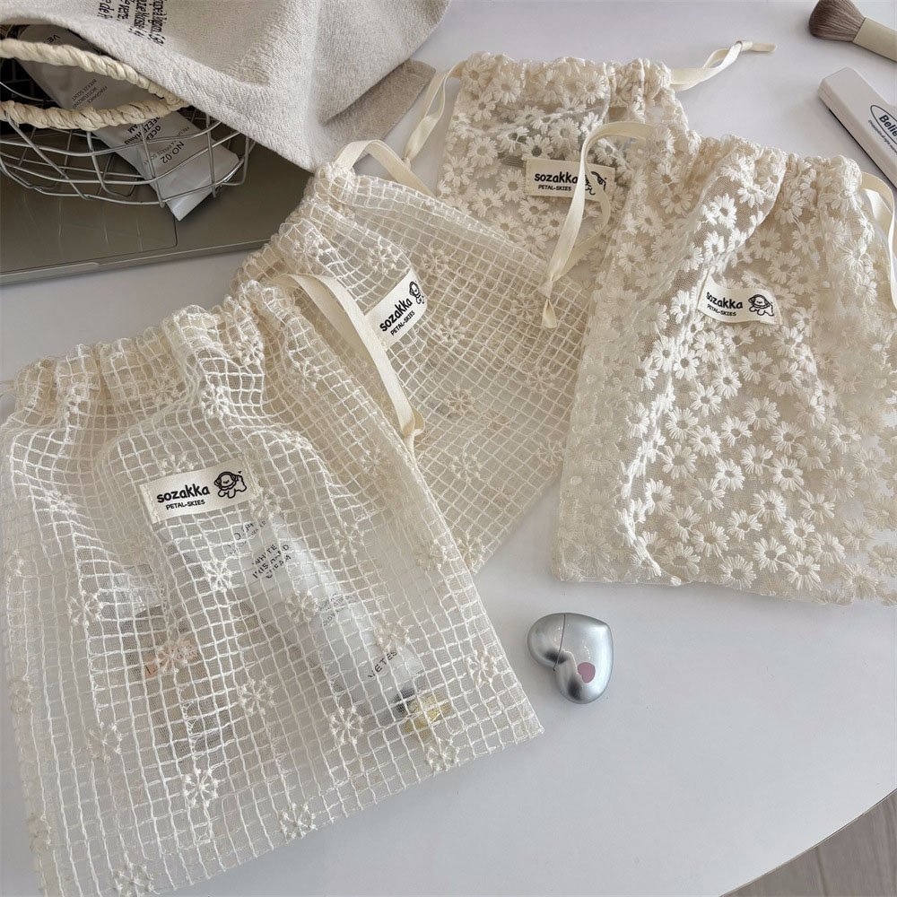 레이스 자수 데이지 메쉬 드로스트링 메이크업 가방 여름 - Travel Accessories Pack 리뷰 및 가격