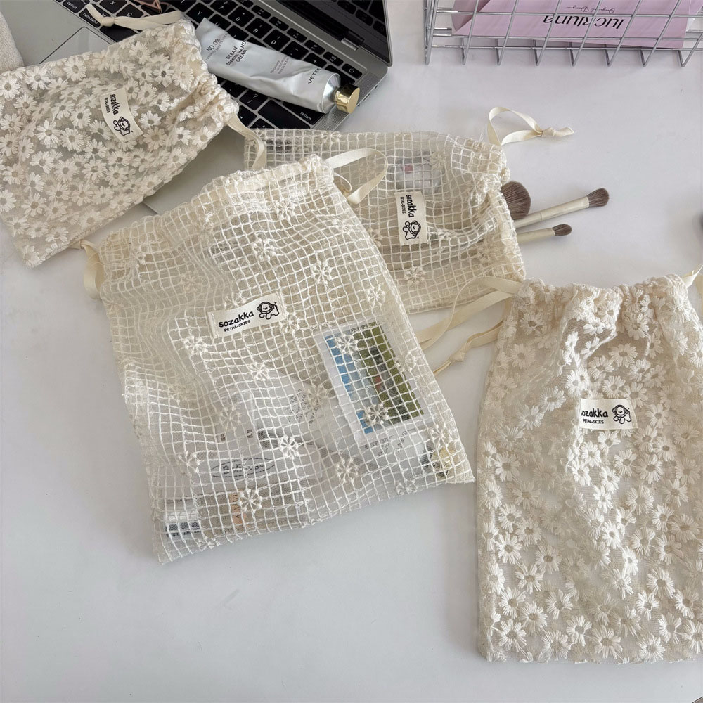 레이스 자수 데이지 메쉬 드로스트링 메이크업 가방 여름 - Travel Accessories Pack 리뷰 및 가격