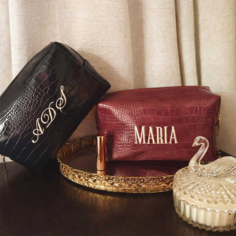 자수 크록 메이크업 가방, 맞춤형 비건 화장품 파우치, - Travel Accessories Gifts For Her 리뷰 및 가격